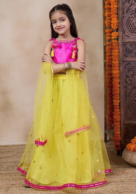 Yellow Net Lehenga With Blouse With Dupatta (Set of 3)